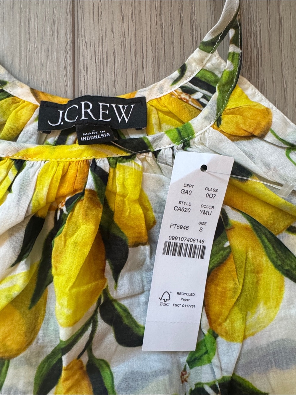 J. Crew Yellow Lemon Print Sleeveless Top - Picture 2 of 3